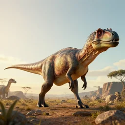 hyper realistic highly detailed nature photography of a spinosaurus, prehistoric planet, volumetric lighting, octane render, 4 k resolution, golden hour