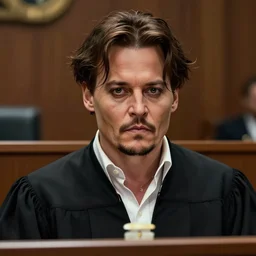johnny depp as a judge in a courtroom, concept art, detailed face, fantasy, highly detailed, cinematic lighting, digital art painting by greg rutkowski
