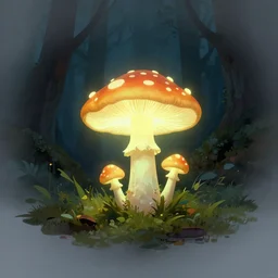 glowing mushroom, luminescent mushroom : : dark forest : : [ illuminated by a single mushroom ] : : 8 k : : [ digital art ] : :