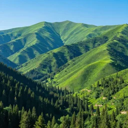 american west mountains and forests, fluid, smooth, bright colours, high contrast, sharpness, beautiful, peaceful, very detailed, intricate, volumetric lighting, by giger and corben and moebius and beksinski and bosch and bacon