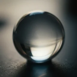 sphere with reflexive base, bokeh, cinematic, color grading, macro view, lens distortion, vignette, backlight