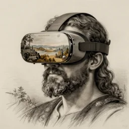 a virtual reality headset designed by Leonardo da vinci, sketch, antique