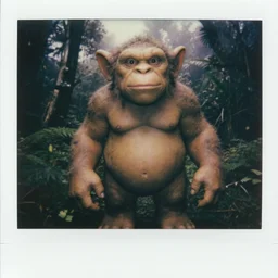 close up potrait of oversized troll goblin creature, in jungle forest peak, full body, nighttime, cinematic focus, polaroid photo, vintage, neutral dull colors, soft lights, foggy, overcast by oleg oprisco, by thomas peschak, by discovery channel, by victor enrich, by gregory crewdson