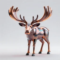 chrome moose, glossy, metallic, neon, symmetrical, tribal patterns, realistic, unreal engine, octane, redshift, artstation, behance
