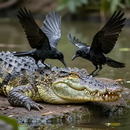 Photomorph that fuses a crocodile with a crow