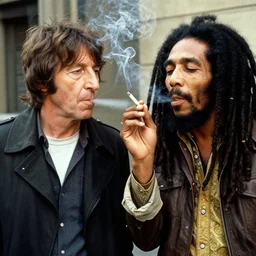 stoned john lennon smoking a joint with bob Marley, photograph by Willy Spiller, 1970s