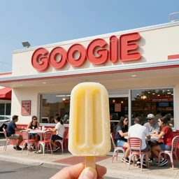 1 9 7 5 googie popsicle, people sitting at tables, googie architecture, two point perspective, americana, restaurant exterior photography, hd 4 k, taken by alex webb