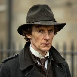 sherlock holmes in a deerstalker hat in the style of james c. christensen
