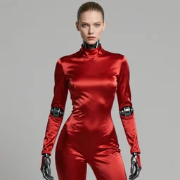 cyberpunk cyborg dressed in red silk, in the style of robotpencil