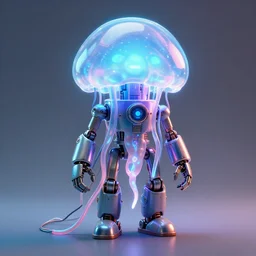 Tintoy Characterdesign Robot neon jellyfish tentacles anr wires hard surface modelling, by Eddie Mendoza, by Peter mohrbacher, Pictoplasma bioluminescent biomechanical halo, by jarold Sng, by disney, by tooth wu, octane render, cinematic light, high details, dichroic, cgsociety, by jonathan ive