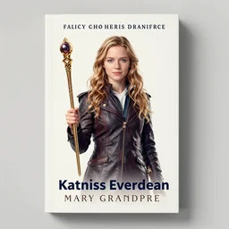 book cover, katniss everdeen holding the elder wand, cover art by mary grandpre