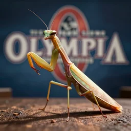 photoshop of a buff praying mantis winning the mr. olympia competition
