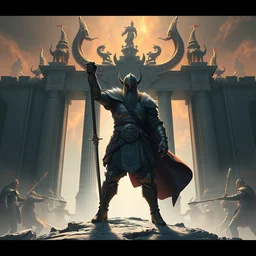 the warrior stands triumphantly as he enters the gates of valhalla. highly detailed, digital painting, artstation, abstract art, smooth, sharp focus, illustration, unreal engine 5, 8 k, art by malevich and greg rutkowski and aivazovsky
