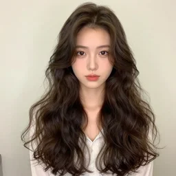 add long wavy hair to photo, very pretty model, heart shaped face