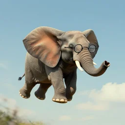 a flying elephant with glasses by magritte