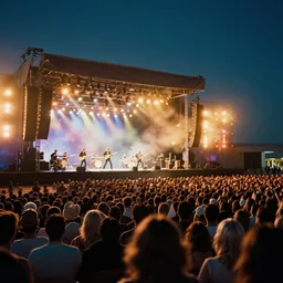 photograph of led zeppelin performing in stage!! at night with crowd in the atacama desert by mark owen. kodak portra film!!. whirl bokeh!. mamiya 7. highly detailed. hq. photoreal. golden hour. in - frame