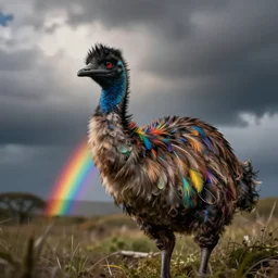 a photo of a dodo with raimbow feathers