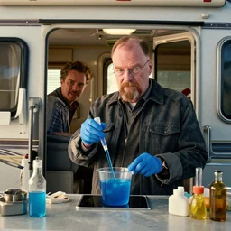 Walter White cooking blue meth with Seth Rogan inside an RV
