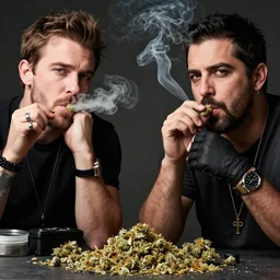 ian hecox and anthony padilla smoking weed photorealistic
