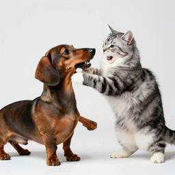 photo dachshund bites maine coon epic battle