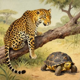 the leopard and the tortoise in the style of josan gonzalez