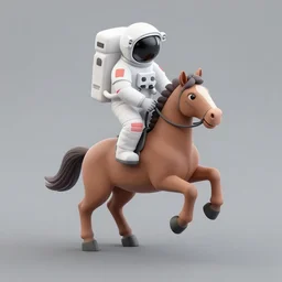 an astronaut standing on the ground and a small trippy aggressive centaur standing on that poor human being standing on all fours astronaut, really trying to ride it, the horse is on his shoulders and grabbing them, the astronaut is holding the legs with his arms, minimalist style, 3 d render, isometry