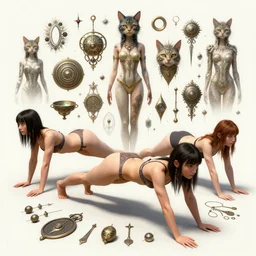 girls in cat - cow stretch pose, fantasy character portrait, bikini, bodysuit, leotard, ultra realistic, wide angle, intricate details, the fifth element artifacts, highly detailed by peter mohrbacher, hajime sorayama, wayne barlowe, boris vallejo, paolo eleuteri serpieri