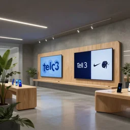 2 0 3 0 s flagship retail interior. experience. telco digital screens phones. wood, polished concrete, neon, ceiling spots. plants. samsung microsoft apple nike adidas tesla muted colors!!!!!! ( ( ( ( ( ( ( ( ( ( ( digital painting by shaun tan and giorgio de chirico ) ) ) ) ) ) ) ) ) ) )