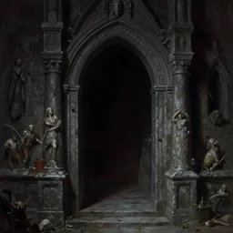close up shot of the entrance to an ominous foreboding dungeon, beautiful matte painting, michael whelan, Moebius, frank frazetta, sid mead, thomas kinkade, rodney mathews, trending on artstation