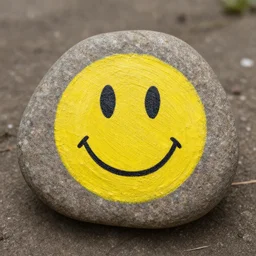 painting of smileys faces on a small rock
