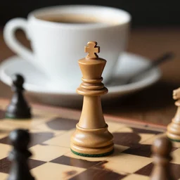 a chess piece bishop drinking a cup of coffee