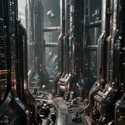 futuristic dystopian city, hyperdetailed, cgsociety, dark metal