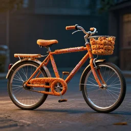 a bycycle made of cheeto, cinematic lighting, hd 4 k photo