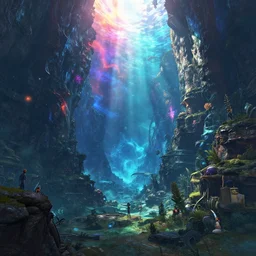 highly detailed vanishing - point of a deep alien underwater valley in gta v, vivid cosmic caustics, stephen bliss, unreal engine, fantasy art by greg rutkowski, loish, rhads, ferdinand knab, makoto shinkai and lois van baarle, ilya kuvshinov, rossdraws, tom bagshaw, global illumination, radiant light, detailed and intricate environment