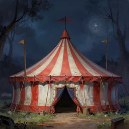 a concept painting of a haunted circus tent, artstaion