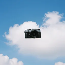 camera pointed at the sky, bright blue sky, fluffy nice clouds, nostalgic album cover
