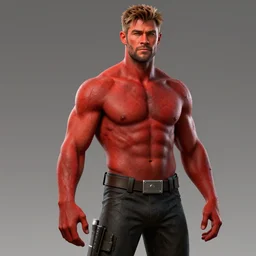 Chris Hemsworth with red skin, detailed digital art, 4k, HD, trending on artstation