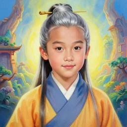 portrait painting of a 6 0 year old kind handsome taoist priest, big eyes, deep silhouette ， looks like brad pitt ， silver ponytail hair, amiable by yangjun chen ，, nadar, bright colors, octopath traveler, unreal engine 5 highly rendered, global illumination, radiant light, detailed and intricate environment