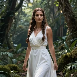 thicc lara croft in a white flowing dress as a fantasy priestess surrounded by lush forest, atmospheric lighting, intricate detail, cgsociety, hyperrealistic, octane render, RPG portrait, ambient light, dynamic lighting