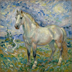 a painting of a horse, by vincent van gogh ( claude monet )