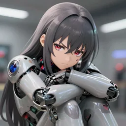anime tired damaged cyborg girl angry detailed rendering realistic depth of field lens flare photo movie by Leica Zeiss hd with frank Miller Alex Ross trending Flickr