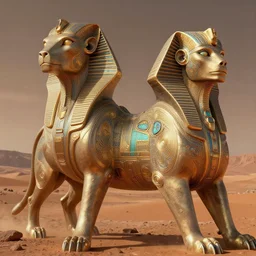 hyperrealistic futuristic highly detailed chimera and sphinx woman on the mars sharp focus in the style of modern art deco and retro 8 k