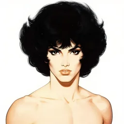 black voluminous hair, strong line, vibrant color, beautiful! coherent! by frank frazetta, high contrast, minimalism