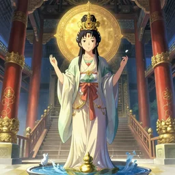 inside the holy water goddess temple, anime, a fantasy digital painting by makoto shinkai, trending on artstation, highly detailed