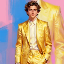 :very detailed:masterpiece:digital:Timothee Chalamet:golden suit:featured in artstation:digitally painted by WLOP:yellow:blue:pink:⭐-H 1000