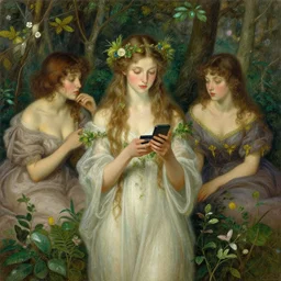 goddess of nature checking her phone, art by josephine wall, magic realism, art by huang guangjian, viktoria gavrilenko, art by amanda sage, art by arthur rackham