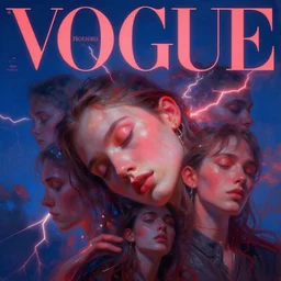 3 d, sci - fi, morning, sleepy fashion model face, sun, neon, cinematic, lightning clouds, vogue cover style, poster art, light red and deep blue mood, realistic painting, intricate oil painting, high detail, figurative art, multiple exposure, poster art, 3 d, by tooth wu and wlop and beeple and greg rutkowski