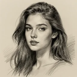 Portrait of a woman, long hair, pencil sketch, concept art