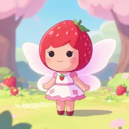 a femo figurine of a cute funny strawberry fairy with a frilly floral dress featured on steven universe, by lois van baarle, pastels, wide angle, 🎀 🍓 🧚♀