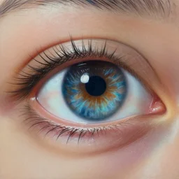a highly detailed photorealistic painting of a human eye that has a reflection of outer space